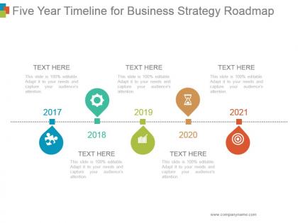 Five year timeline for business strategy roadmap ppt background designs