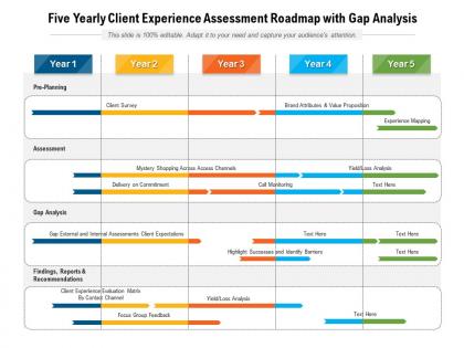 Five yearly client experience assessment roadmap with gap analysis