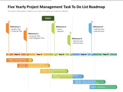 Five yearly project management task to do list roadmap