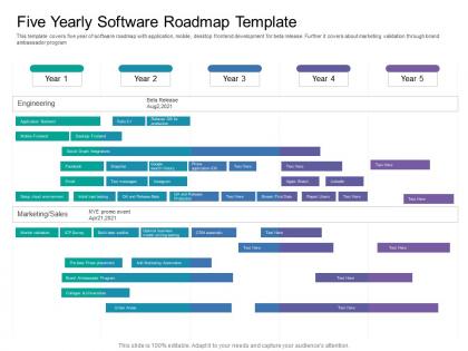 Five yearly software roadmap timeline powerpoint template