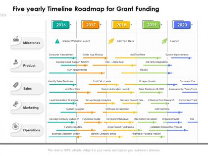 Five yearly timeline roadmap for grant funding