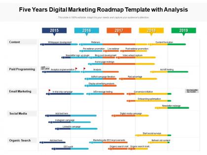 Five years digital marketing roadmap template with analysis