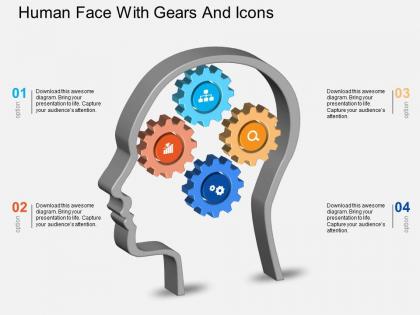 Fj human face with gears and icons powerpoint template