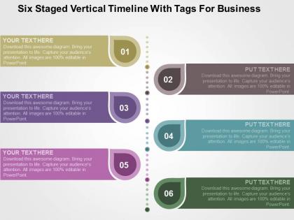 Fj six staged vertical timeline with tags for business flat powerpoint design