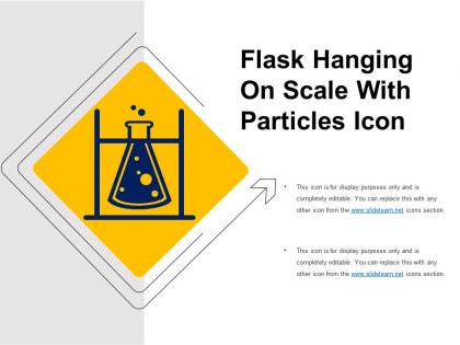 Flask hanging on scale with particles icon