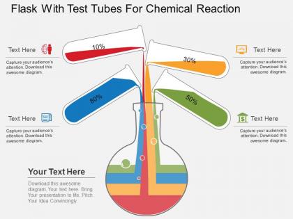 Flask with testtubes for chemical reaction flat powerpoint desgin