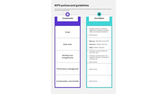 Flexible Work Schedule Wfh Polices And Guidelines One Pager Sample Example Document