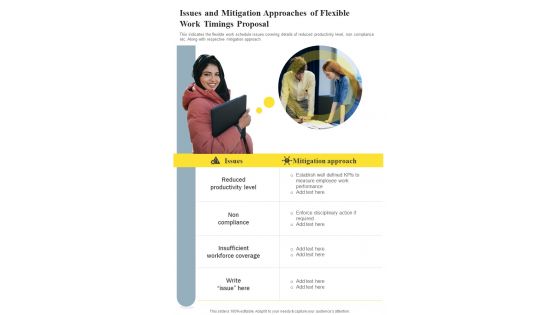 Flexible Work Timings Issues And Mitigation Approaches One Pager Sample Example Document