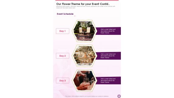 Flower Decorations Our Flower Theme For Your Event Contd One Pager Sample Example Document