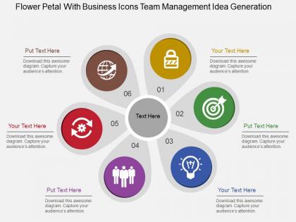Flower petal with business icons team management idea generation flat powerpoint design