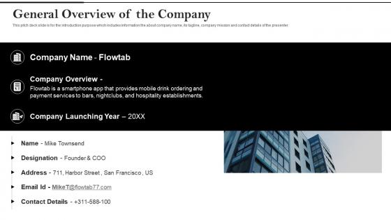 Flowtab private equity funding general overview of the company ppt slides smartart