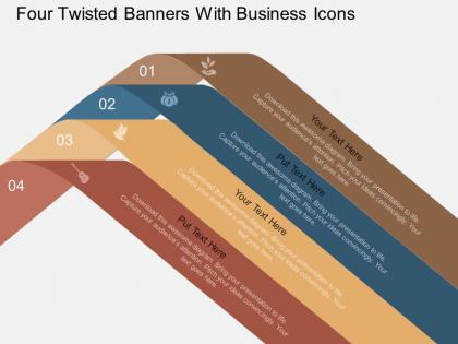 Fm four twisted banners with business icons flat powerpoint design