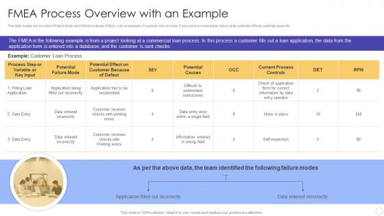 FMEA Process Overview with an Example FMEA for Identifying Potential Problems and their Impact