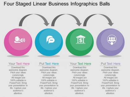 Fn four staged linear business infographics balls flat powerpoint design