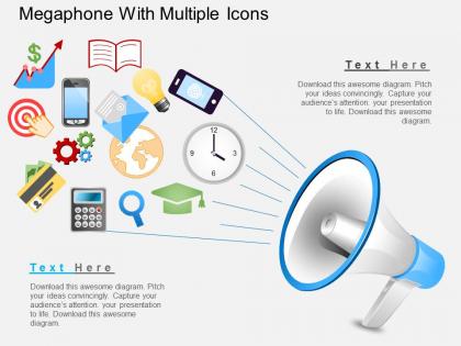 Fn megaphone with multiple icons powerpoint template