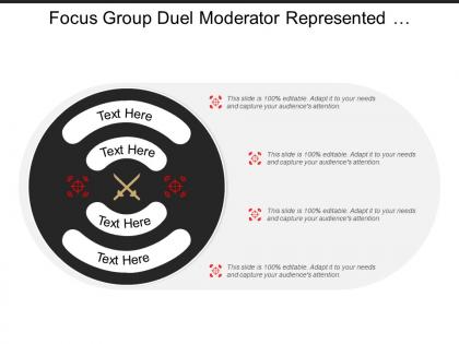 Focus group duel moderator represented by clashing sword image and text boxes