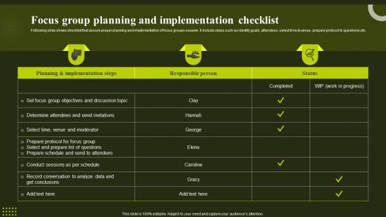 Focus Group Planning And Implementation Checklist Environmental Analysis To Optimize
