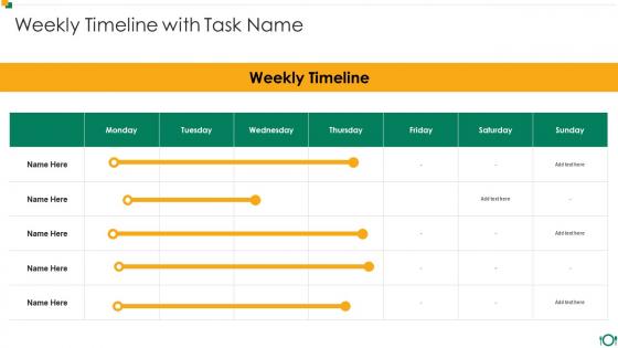 Food And Beverage Startup Company Pitch Deck Weekly Timeline With Task Name