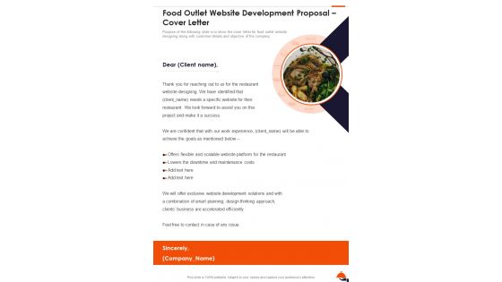 Food Outlet Website Development Proposal Cover Letter One Pager Sample Example Document