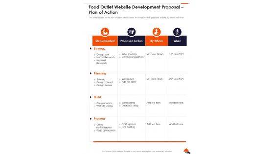 Food Outlet Website Development Proposal Plan Of Action One Pager Sample Example Document