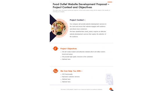 Food Outlet Website Development Proposal Project Context And Objectives One Pager Sample Example Document