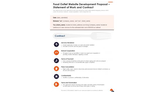 Food Outlet Website Development Proposal Statement Of Work And Contract One Pager Sample Example Document