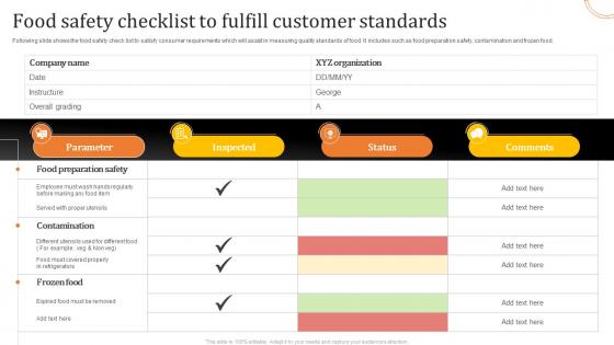 Food Safety Checklist To Fulfill Customer Standards