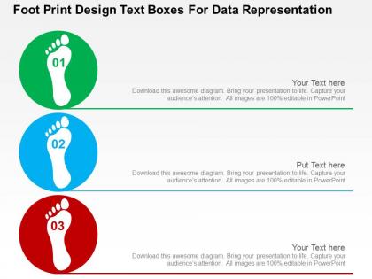 Foot print design text boxes for data representation flat powerpoint design