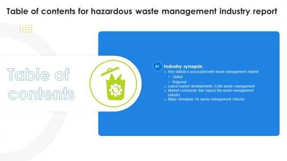 For Hazardous Waste Management Industry Report Table Of Contents IR SS V