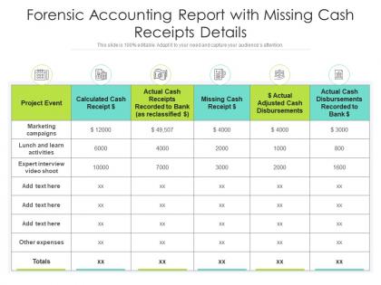 Forensic accounting report with missing cash receipts details