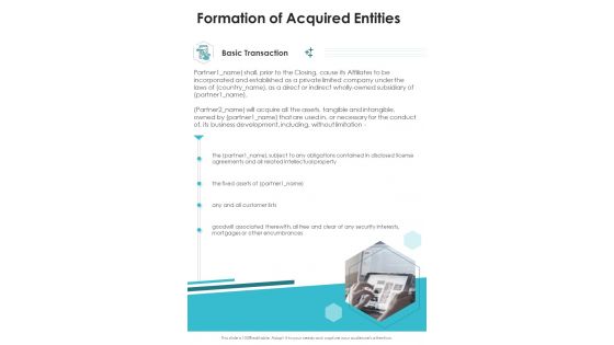 Formation Of Acquired Entities One Pager Sample Example Document