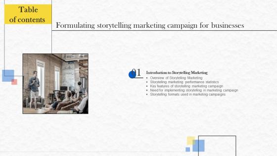 Formulating Storytelling Marketing Campaign For Businesses Tables Of Contents MKT SS V