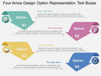 Four arrow design option representation text boxes flat powerpoint design