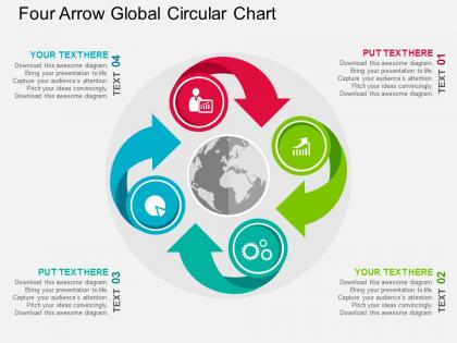 Four arrow global circular chart flat powerpoint design
