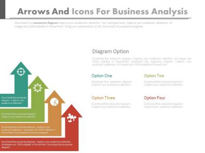 Four arrows and icons for business analysis powerpoint slides