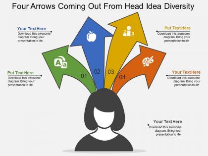 Four arrows coming out from head idea diversity flat powerpoint design