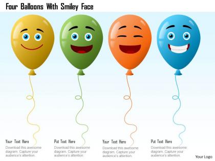 Four balloons with smiley face powerpoint template