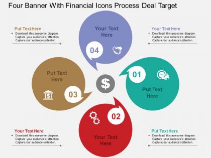 Four banner with financial icons process deal target flat powerpoint design