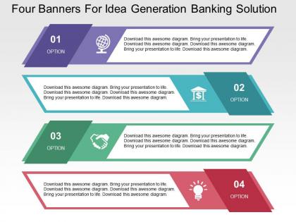 Four banners for idea generation banking solution flat powerpoint design