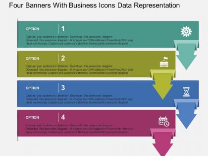 Four banners with business icons data representation flat powerpoint design
