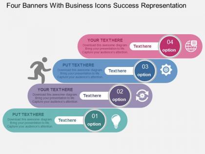 Four banners with business icons success representation flat powerpoint design