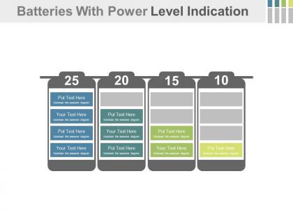 Four batteries with power level indication powerpoint slides