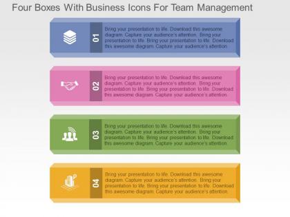 Four boxes with business icons for team management flat powerpoint design