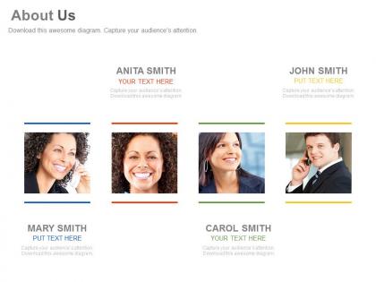 Four business peoples for company about us profile powerpoint slides