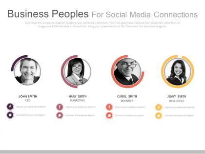 Four business peoples for social media connections powerpoint slides