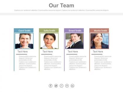 Four business peoples tags for team management powerpoint slides