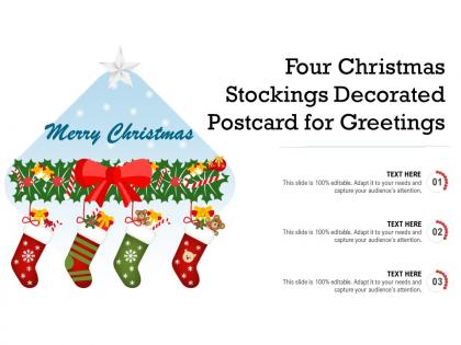 Four christmas stockings decorated postcard for greetings