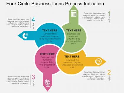Four circle business icons process indication flat powerpoint design