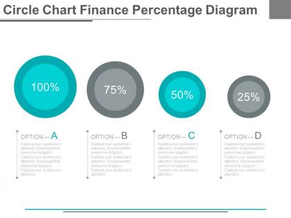 Four circle chart with finance percentage diagram powerpoint slides