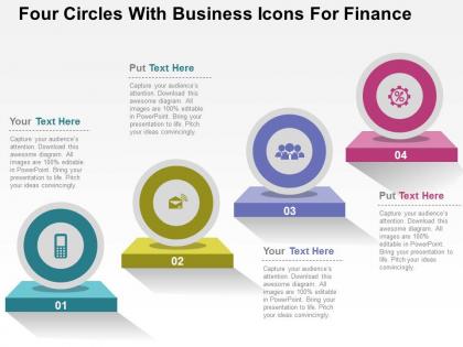 Four circles with business icons for finance flat powerpoint design